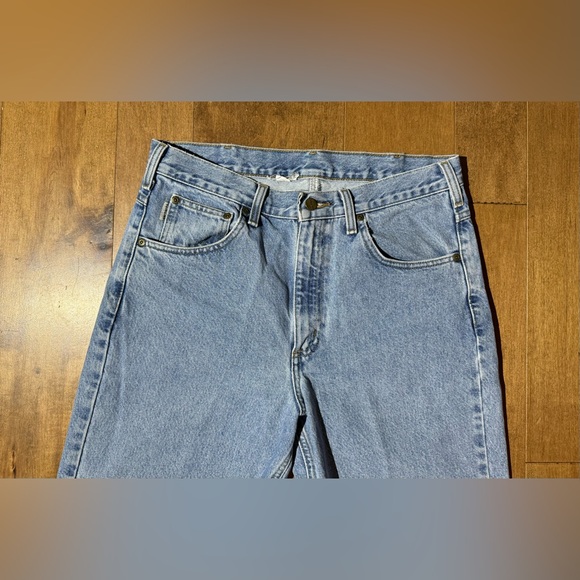 Vintage Carhartt Denim Jeans 34x32 Light Wash Work Wear Logo 90s Classic - Picture 3 of 4
